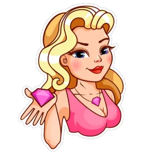 😉 femme, blonde, diamant, bijou, dessin animé, autocollant, glamour, fille telegram sticker