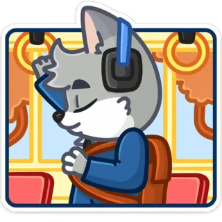 🎧 Furry, Lobo, Desenho animado, Animal, Ônibus, Viagem, Fones de ouvido whatsapp sticker
