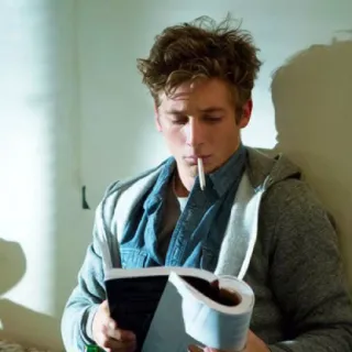 🚬 man, smoking, cigarette, reading, book, casual, person telegram sticker