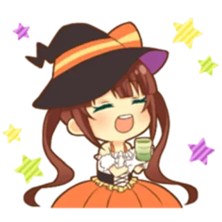 😄 애니메이션, 소녀, 마녀, 할로윈, 카와이, 귀여운 telegram sticker