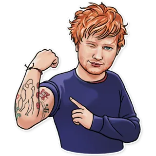 💪 Ed Sheeran dibujos animados, cantante, celebridad, pelirrojo, guiño, retrato, música pop, música telegram sticker