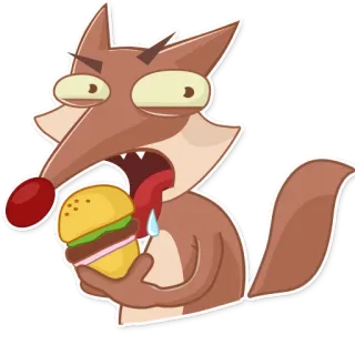 🍔 volpe, animale, cartone animato, cibo, mangiare, affamato, hamburger telegram sticker