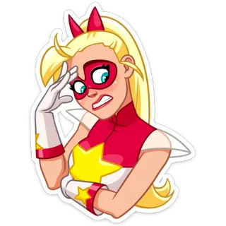 😬 super-herói, desenho animado, adesivo, loira, preocupado, estrela telegram sticker