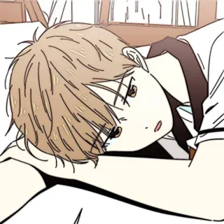 📜 anime, chico, adormilado, descansando, dibujos animados, manga, triste telegram sticker