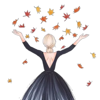 🍂 Herbst, Blätter, Herbst, Frau, Kleid, Ballkleid, blond, Rücken telegram sticker