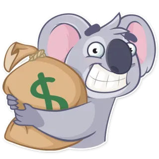 💰 koala, argent, sac, dollar, dessin animé, joyeux, mignon telegram sticker