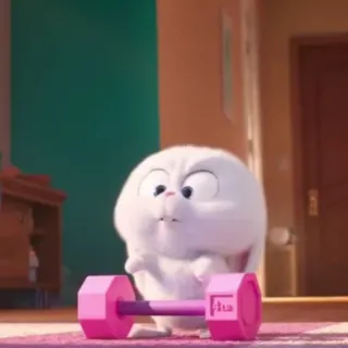 🐰 Snowball The Secret Life of Pets coniglio, sollevamento pesi, pesi, esercizio, carino, cartone animato whatsapp sticker