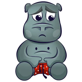 😕 triste, ippopotamo, cartone animato, animale, costume da bagno telegram sticker