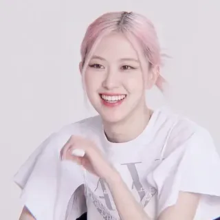 🌹 Rose cantante, mujer, sonrisa, pelo rosa, K-pop, ídolo, Blackpink whatsapp sticker