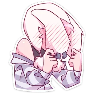 🫣 动漫, 害羞, 可爱, 卡通, 白发, 脸红 whatsapp sticker