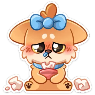 😢 anak anjing, sakit, sedih, imut, anjing, binatang whatsapp sticker
