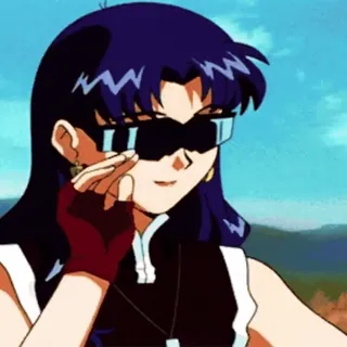 🌸 Misato Katsuragi Neon Genesis Evangelion Anime, Cool, Lunettes de soleil, Misato, Evangelion whatsapp sticker