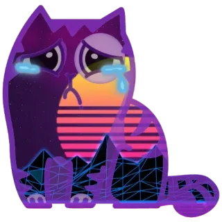 😢 고양이, 울음, 슬픈, 레트로, 베이퍼웨이브, 신스웨이브, 눈물, 슬픈 고양이 telegram sticker