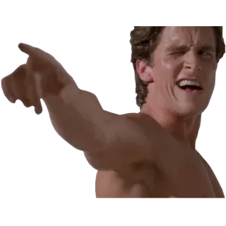😉 Patrick Bateman American Psycho american psycho, patrick bateman, christian bale, apontando, meme, filme telegram sticker