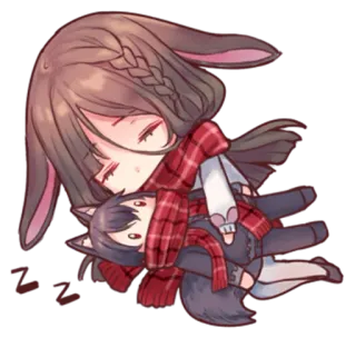😴 cartoon, kawaii, cute, animal, bunny, wolf, sleeping, chibi telegram sticker