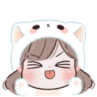 😝 cartone animato, carino, ragazza, adesivo, emoji, cappello da gatto, giocoso, lingua di fuori whatsapp sticker
