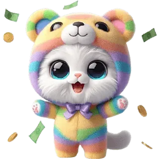 🤑 kot, tęcza, słodki, zwierzę, kociak, niedźwiedź, pieniądze whatsapp sticker