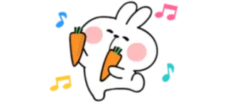 💃 ウサギ, バニー, 可愛い, 漫画, ニンジン, 音符 telegram sticker