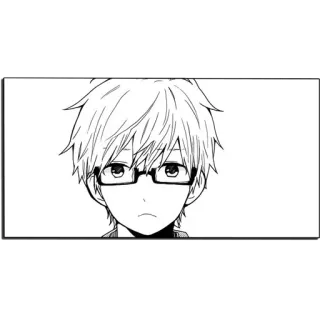 🙁 Anime, Manga, Garçon, Lunettes, Mignon, Noir et blanc telegram sticker