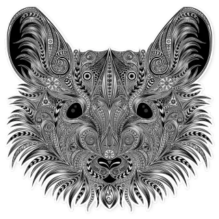 🐭 fox, animal, ornate, detailed, sticker, black and white, intricate telegram sticker