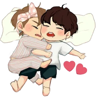 😴 귀여운, 카와이, 만화, 일러스트, 하트, 사랑, 잠자는, 커플 telegram sticker