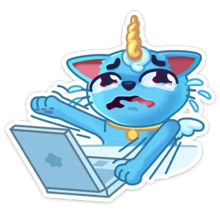 😢 悲しい, 猫, ユニコーン, コンピューター, 泣く, 漫画 telegram sticker