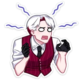 😳 Аниме, Стикер, Белые волосы, Красный жилет, Взволнованный, В шоке telegram sticker