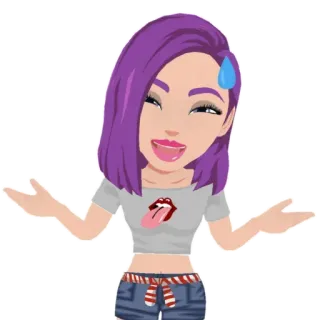 😅 Hoạt hình, Biểu tượng cảm xúc, Đổ mồ hôi, Tóc tím, Lè lưỡi, Sticker telegram sticker