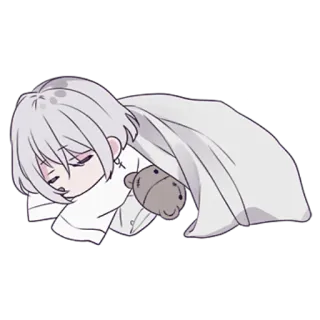 😴 Anime, Slaap, Chibi, Schattig, Slapen, Dekentje, Teddybeer, Kawaii telegram sticker