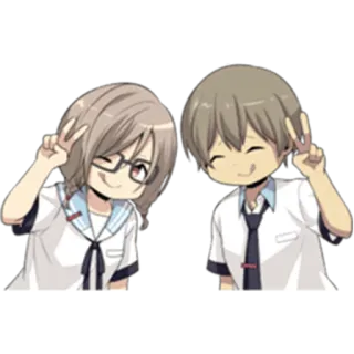 😜 Anime, Charaktere, Friedenszeichen, Schuluniform, Kawaii, Cartoon telegram sticker