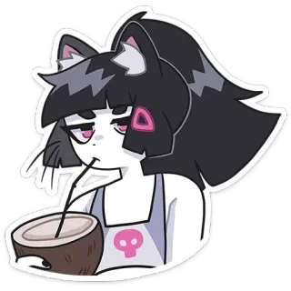 🥥 cat girl, anime, cartoon, coconut, drink, kawaii, sticker telegram sticker