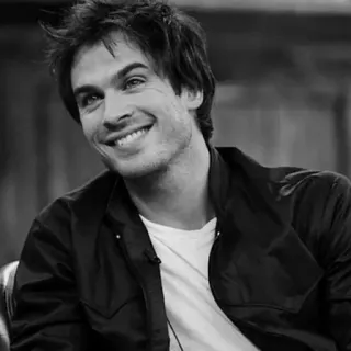 ⚫️ Ian Somerhalder 俳優, ポートレート, 有名人, 男性, 笑顔, 白黒 telegram sticker