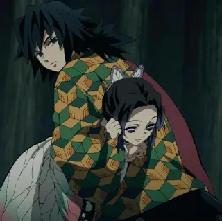 🌊 Giyu Tomioka, Shinobu Kocho Demon Slayer Аниме, Клинок, рассекающий демонов, Гию Томиока, Шинобу Кочо, Персонажи telegram sticker