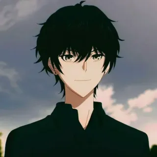 🕳 anime, pelo negro, masculino, sonriendo, personaje, retrato whatsapp sticker
