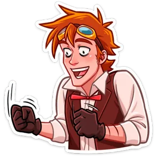 😔 Мультфильм, Персонаж, Стимпанк, Взволнованный, Счастливый telegram sticker