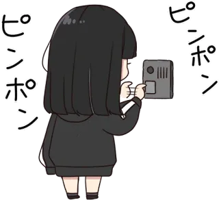 👣 ピンポン 애니메이션, 치비, 귀여운, 초인종, 만화, 소녀 telegram sticker