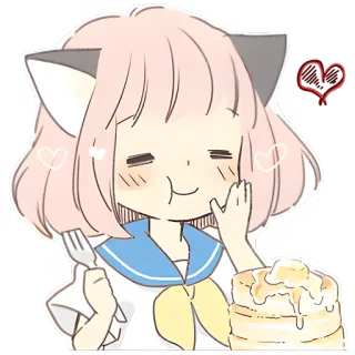 😋 สาวอนิเมะ, หูแมว, แพนเค้ก, อาหาร, น่ารัก, คาวาอิ whatsapp sticker