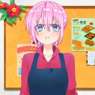 🙂 fille anime, cheveux roses, en colère, mignon, dessin animé, tablier telegram sticker