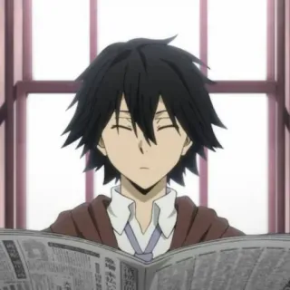 🔍 Ranpo Edogawa Bungou Stray Dogs ranpo edogawa, bungou stray dogs, anime character, intellectual, detective, closed eyes, newspaper telegram sticker