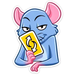 ☺️ rat, souris, carte inverse Uno, jeu de cartes, drôle, dessin animé, animal telegram sticker
