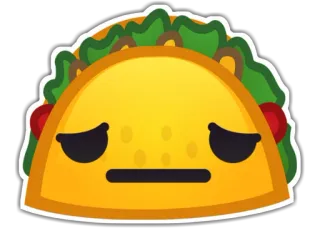 😔 ทาโก้, อาหาร, อิโมจิ, เศร้า, เม็กซิกัน, การ์ตูน telegram sticker