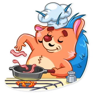 🥓 riccio, cucina, pancetta, chef, cartone animato, cibo telegram sticker