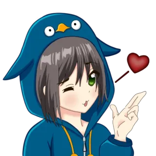 💋 Anime, Fille, Pingouin, Coeur, Mignon whatsapp sticker