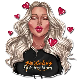 😘 Succubus Feed Your Demons Sukkubus, Dämon, Herzen, Frau, Schmollmund, blonde Haare telegram sticker