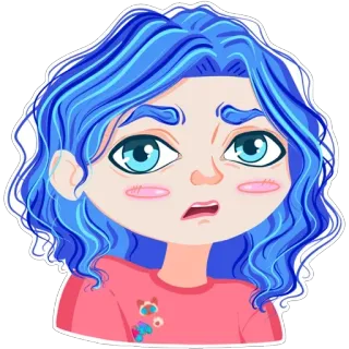 😕 hoạt hình, cô gái, nhãn dán, tóc xanh, chân dung, gương mặt, nhân vật telegram sticker