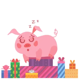 🐷 cochon, dormir, cadeaux, dessin animé, mignon, animal, cadeau, fête, vacances whatsapp sticker