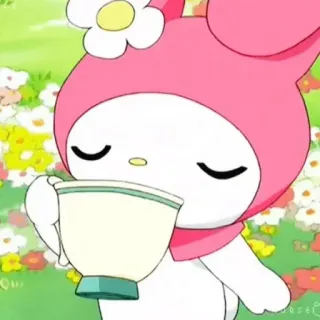 ☕️ My Melody 마이멜로디, 산리오, 카와이, 귀여운, 차, 꽃, 만화 telegram sticker