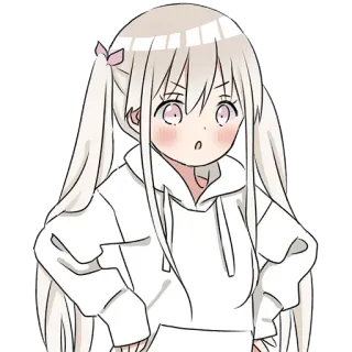 😤 gadis anime, rambut putih, kuncir dua, hoodie, imut, stiker telegram sticker