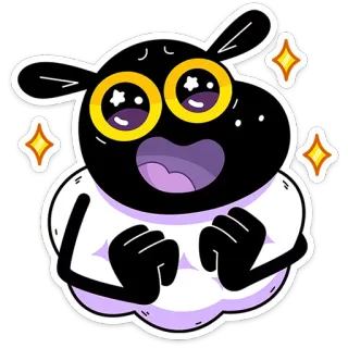 🤩 schaap, cartoon, schattig, dier, blij, sterren, fluffy whatsapp sticker