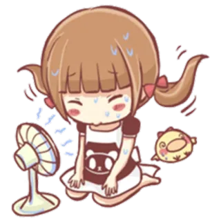 😫 만화, 땀, 선풍기, 더위, 애니메이션, 이모지 telegram sticker
